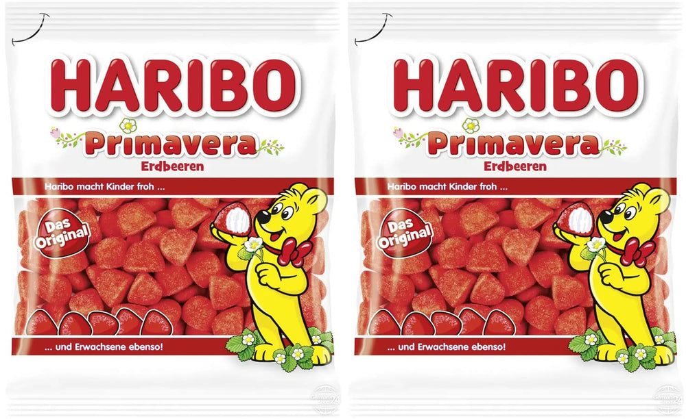 Haribo Primavera Erdbeeren front packaging showing twin-pack and shareable convenience