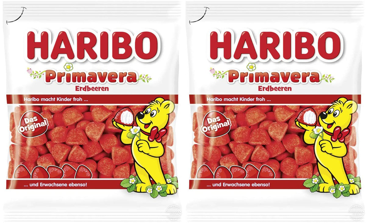 Haribo Primavera Erdbeeren front packaging showing twin-pack and shareable convenience