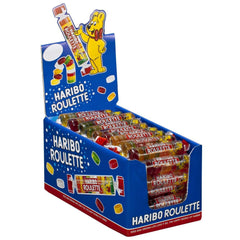 Haribo Roulette front roll showing colorful pieces and easy sharing benefit