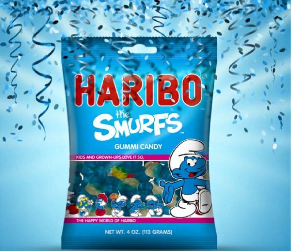 HARIBO Smurfs on a party table arrangement showing brand suitability for treats and favors