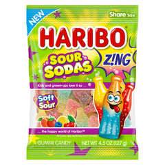 Haribo Sour Sodas front packaging showing bags and flavors for easy selection