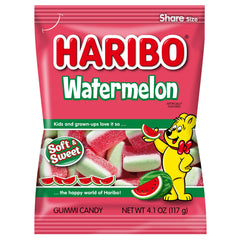 HARIBO bag front showing watermelon gummies and serving idea, invites sharing
