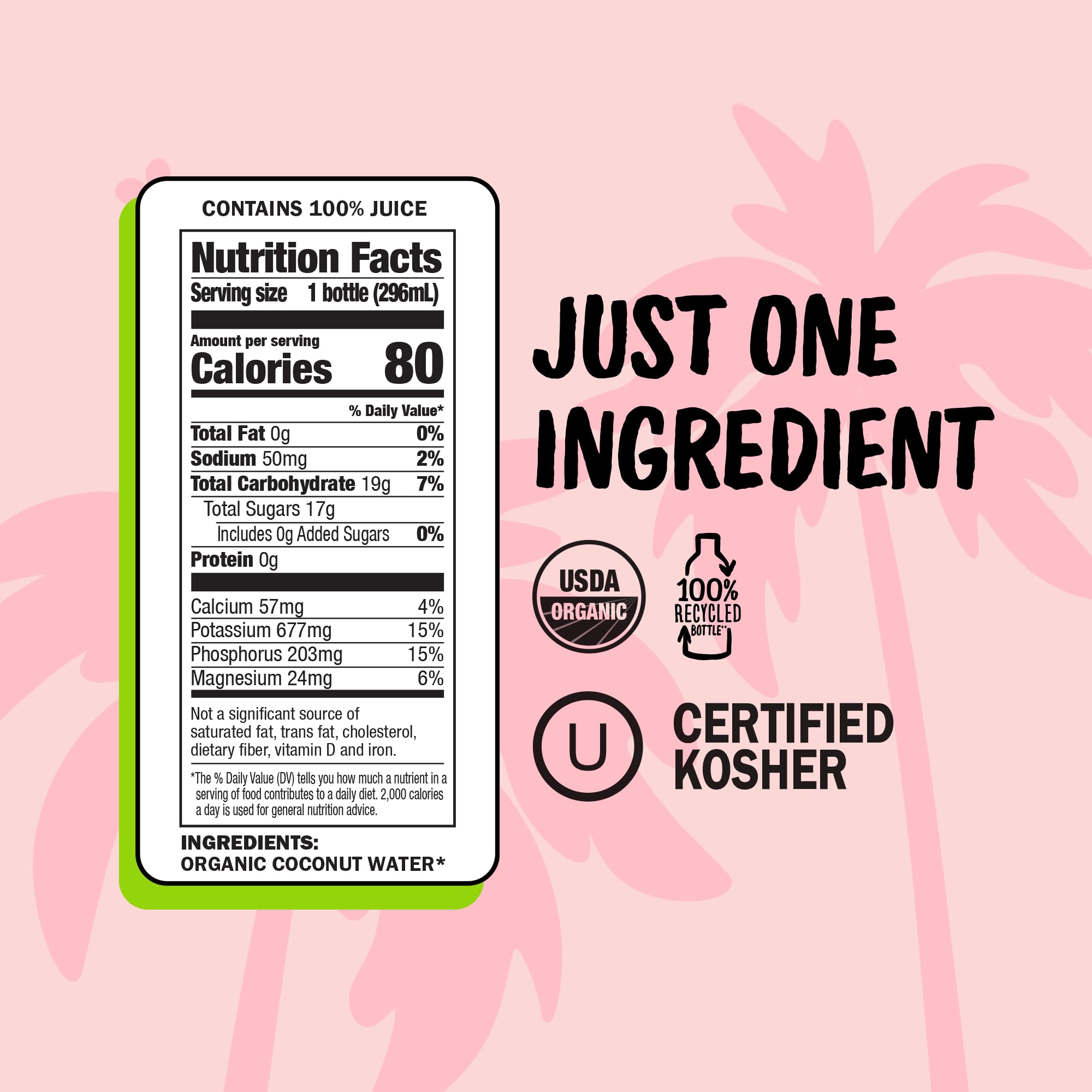 Harmless Harvest bottle close-up highlighting clear coconut water and easy-open cap