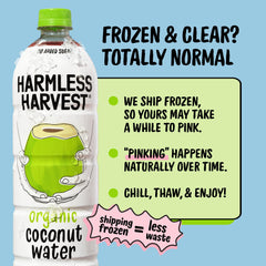 Harmless Harvest nutrition label close-up showing organic ingredients and electrolyte content