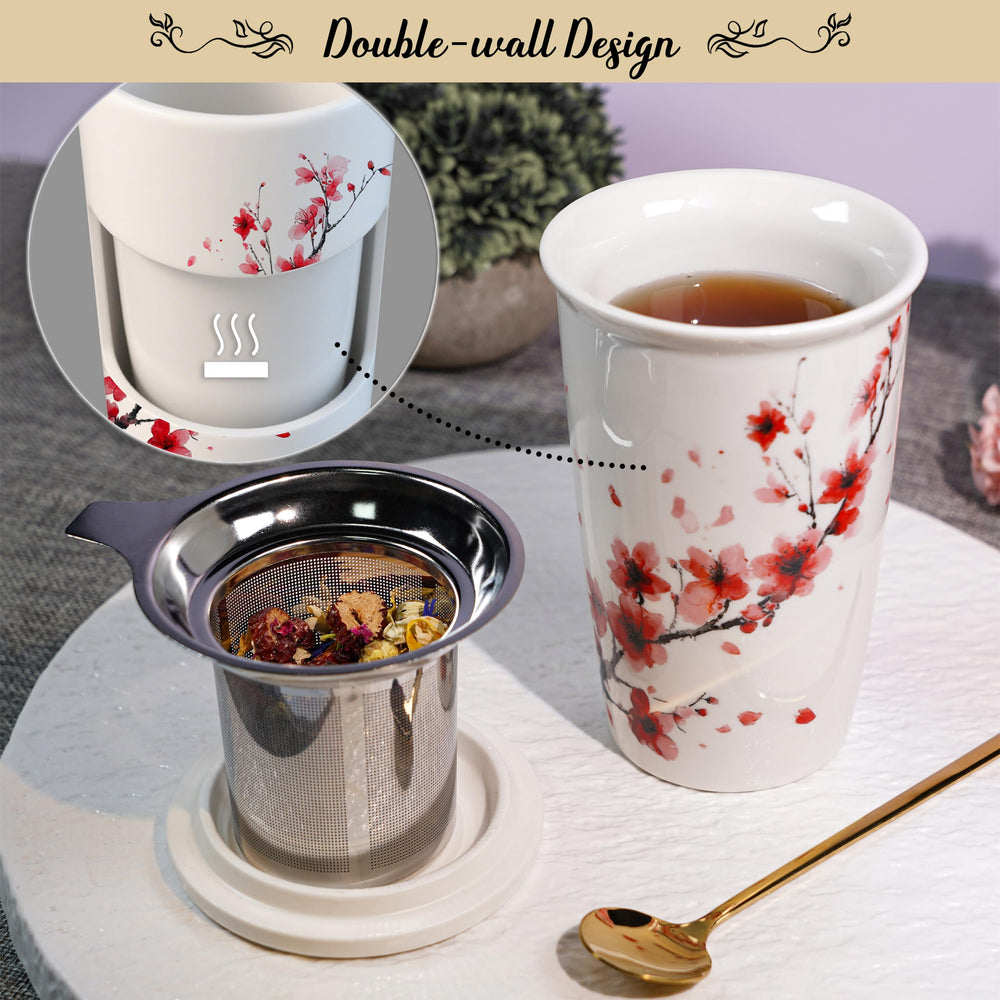 Harmoleaf cherry blossom insulated ceramic mug highlighting beautiful design