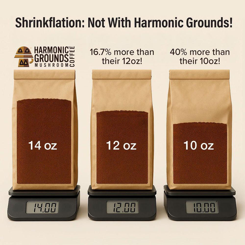 Harmonic Grounds pouring brewed cup in lifestyle setting conveying smooth, low-acid enjoyment