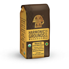 Harmonic Grounds front packaging 14 oz bag showing label and organic badge for clear value
