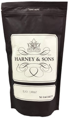 Harney & Sons front packaging showing 50 sachets and resealable bag, clear convenience advantage