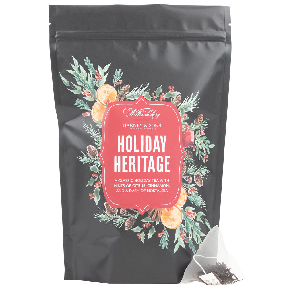 Harney & Sons front packaging showing festive blend and inviting seasonal aroma