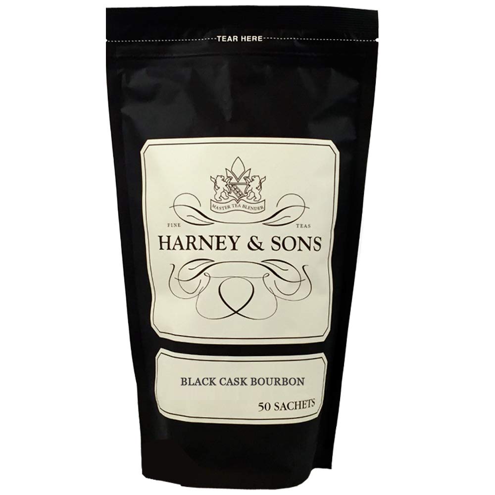 Harney & Sons front packaging showing resealable bag and 50 sachets, clear flavor cues