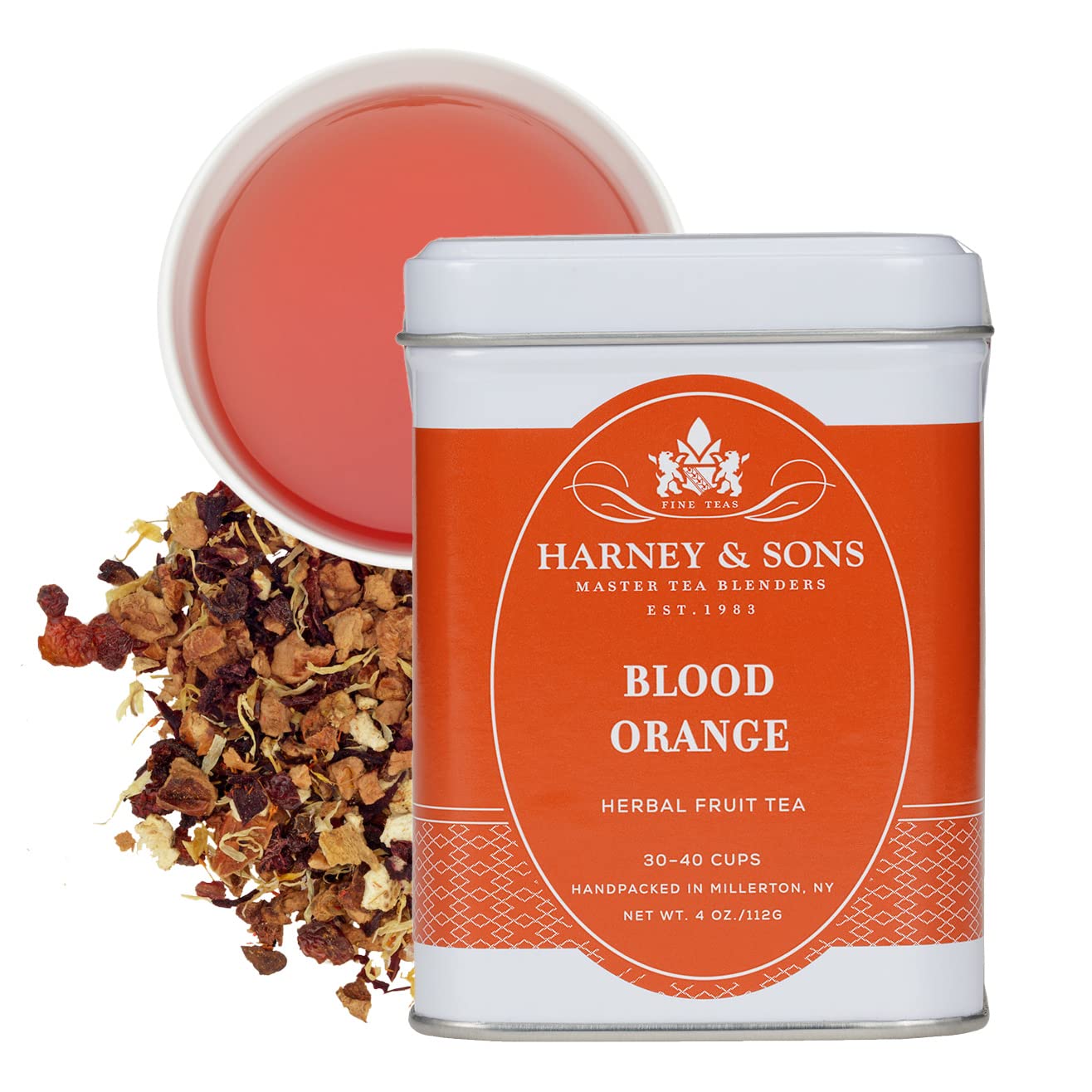 Harney & Sons decorative tin front view shows packaging and convenient storage benefit
