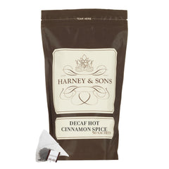 Harney & Sons front packaging showing resealable 50 sachet bag and bold cinnamon flavor benefit