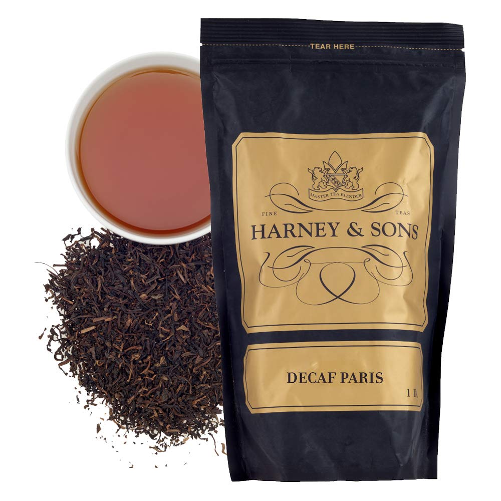 Harney & Sons front packaging of Decaf Paris showing label and 16 oz bag for easy identification