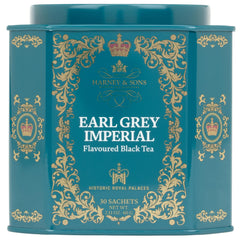 Harney & Sons tin front view showing elegant Historic Royal Palaces design and collectible appeal