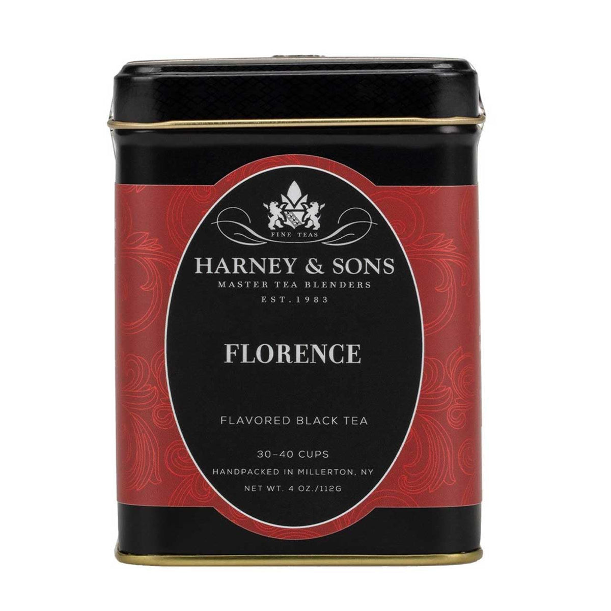 Harney & Sons front tin showing Florence label, elegant gift presentation