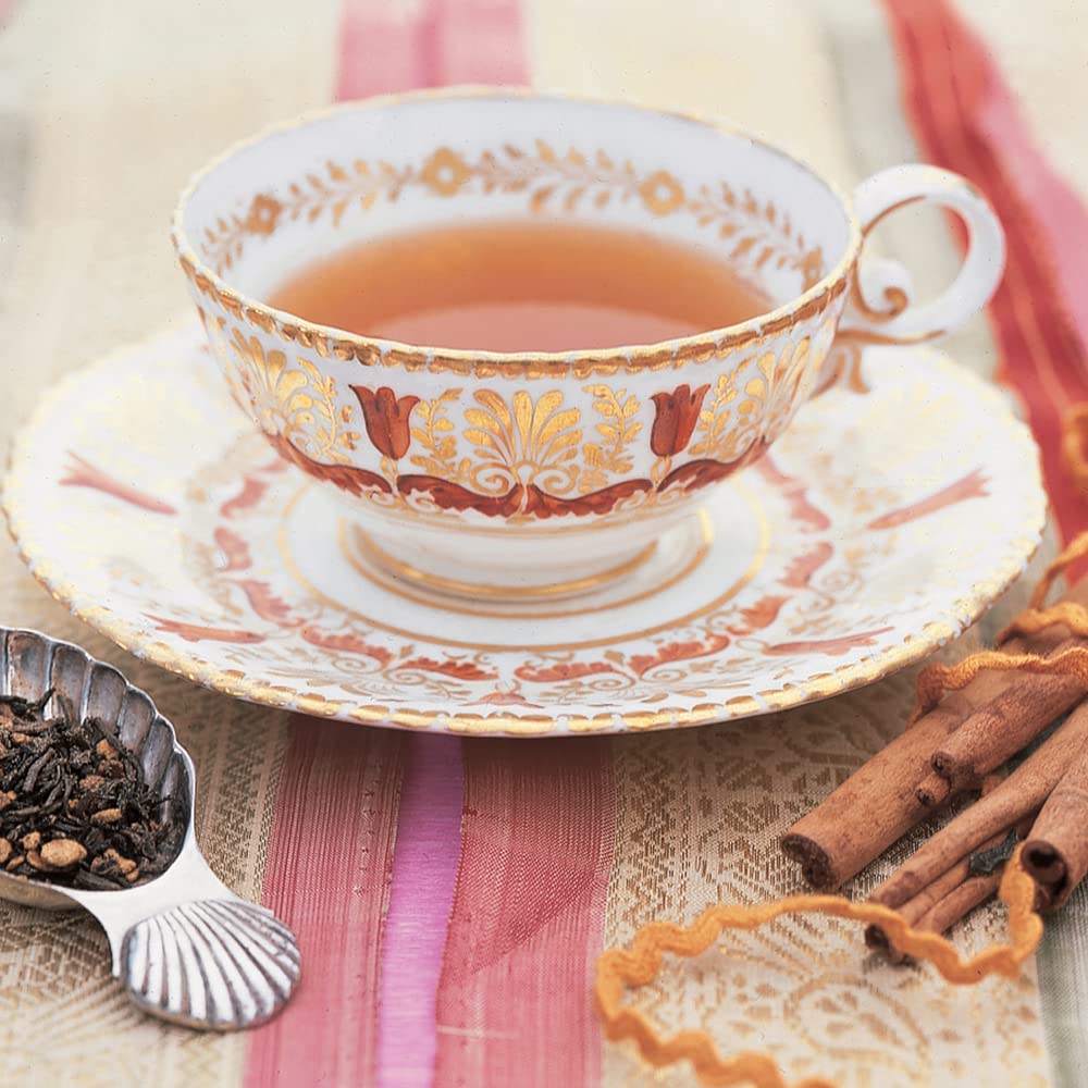 Harney & Sons brewed 12 oz cup highlighting warm cinnamon aroma and strength