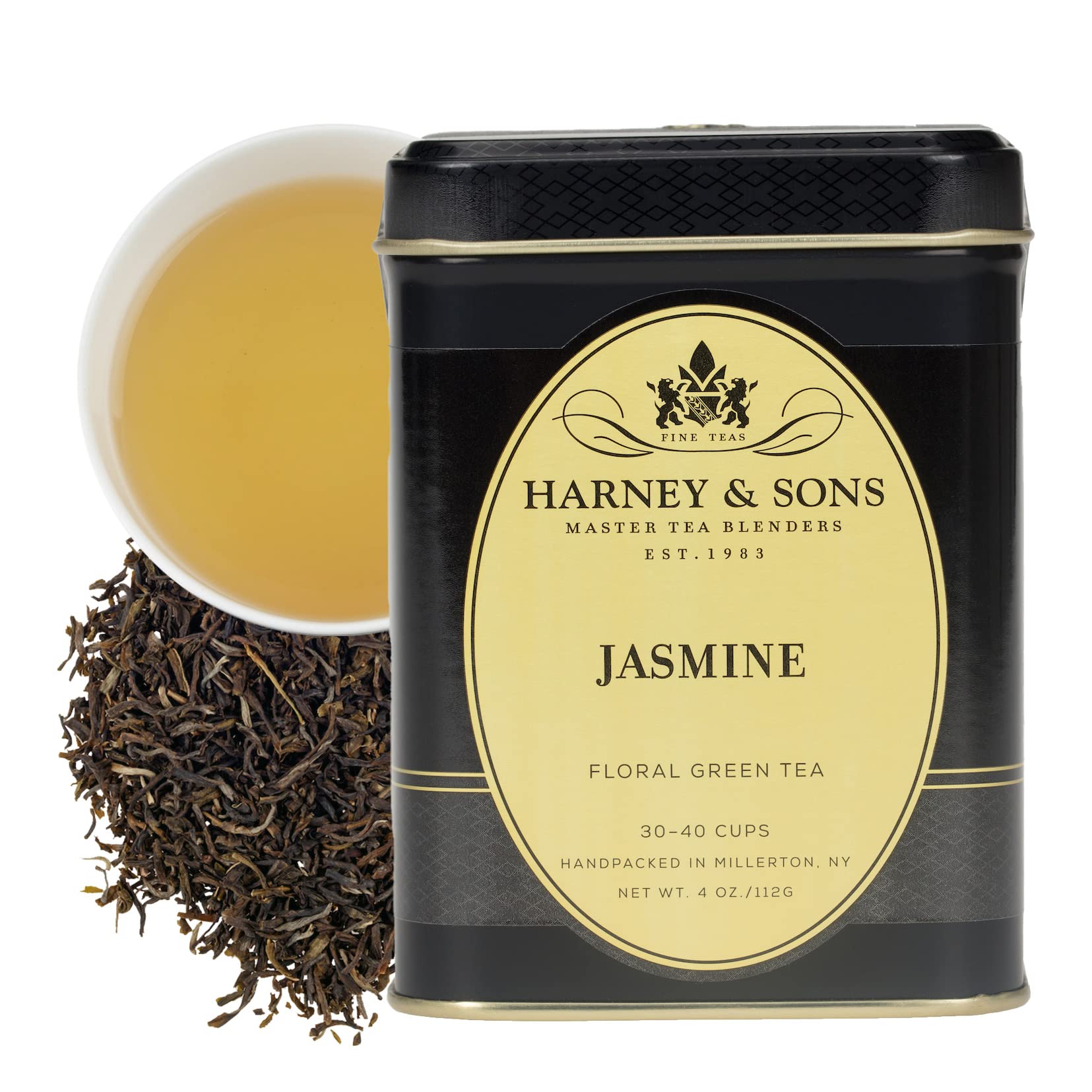 Harney & Sons decorative 4 oz tin showing product label and packaging benefit