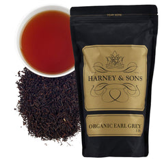 Harney & Sons front packaging of 16 oz organic Earl Grey showing brand and benefits