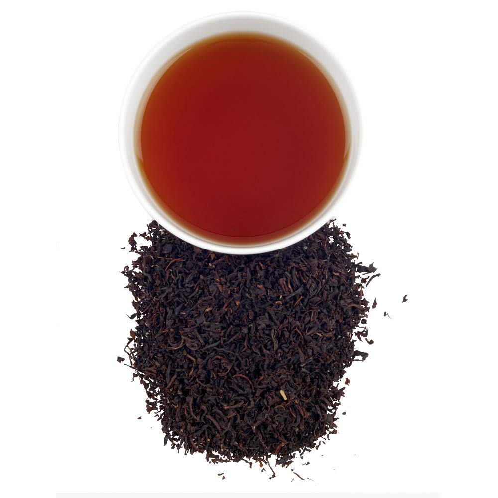 Harney & Sons loose leaf Earl Grey close-up highlighting bergamot-scented leaves and rich texture