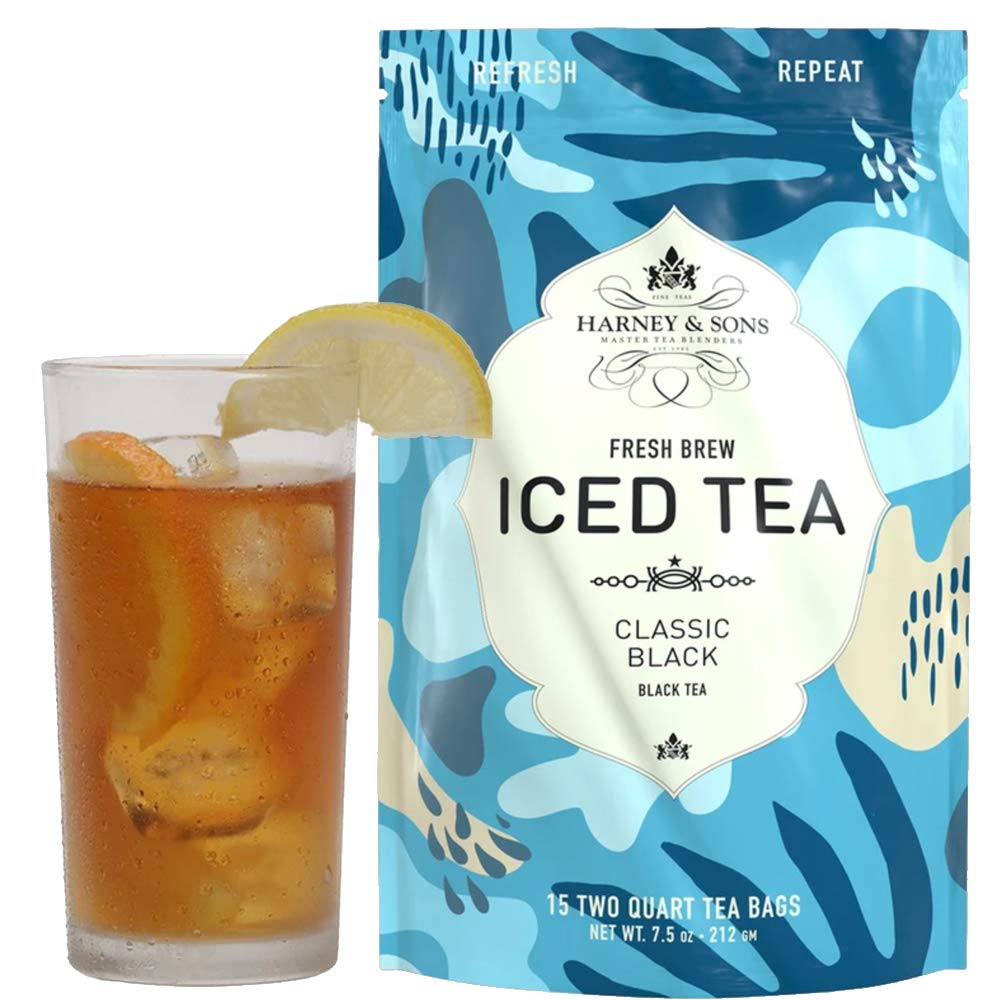 Harney & Sons box front showing 15 iced tea pouches and organic labeling for convenience