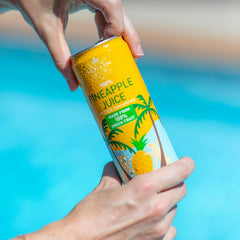 Harney & Sons canned juice in a picnic setting showing portability and recyclable can