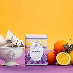 Harney & Sons brewed cup in a bright kitchen setting highlighting delicate aroma