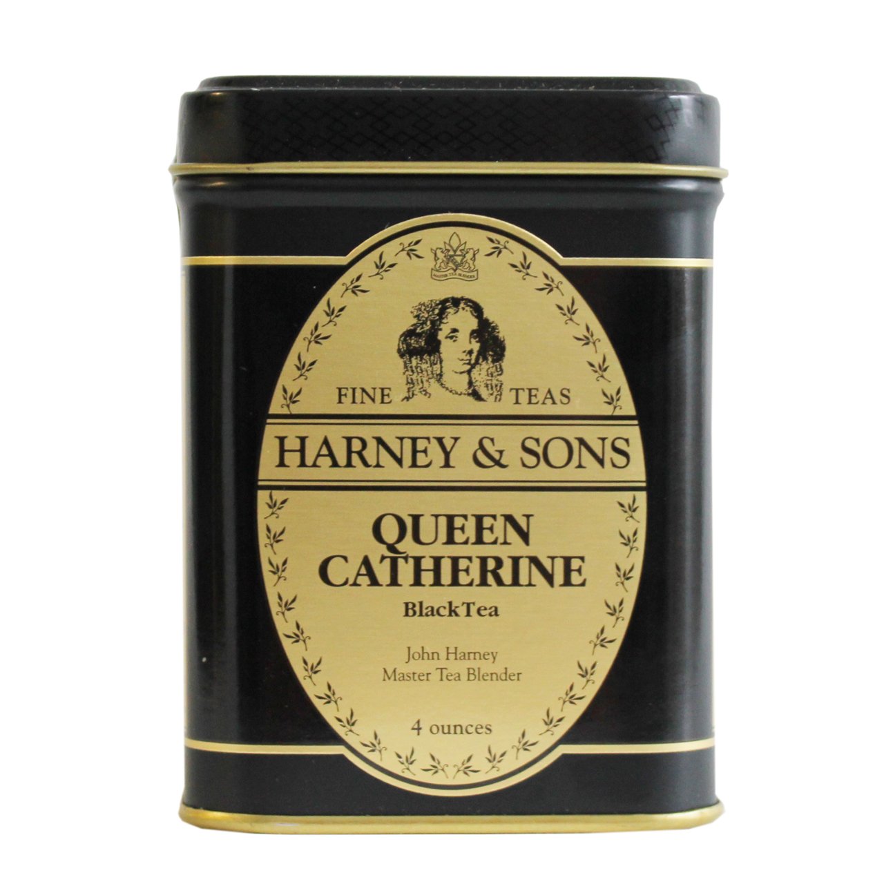 Harney & Sons front tin displaying Queen Catherine label and elegant packaging benefit gift-ready