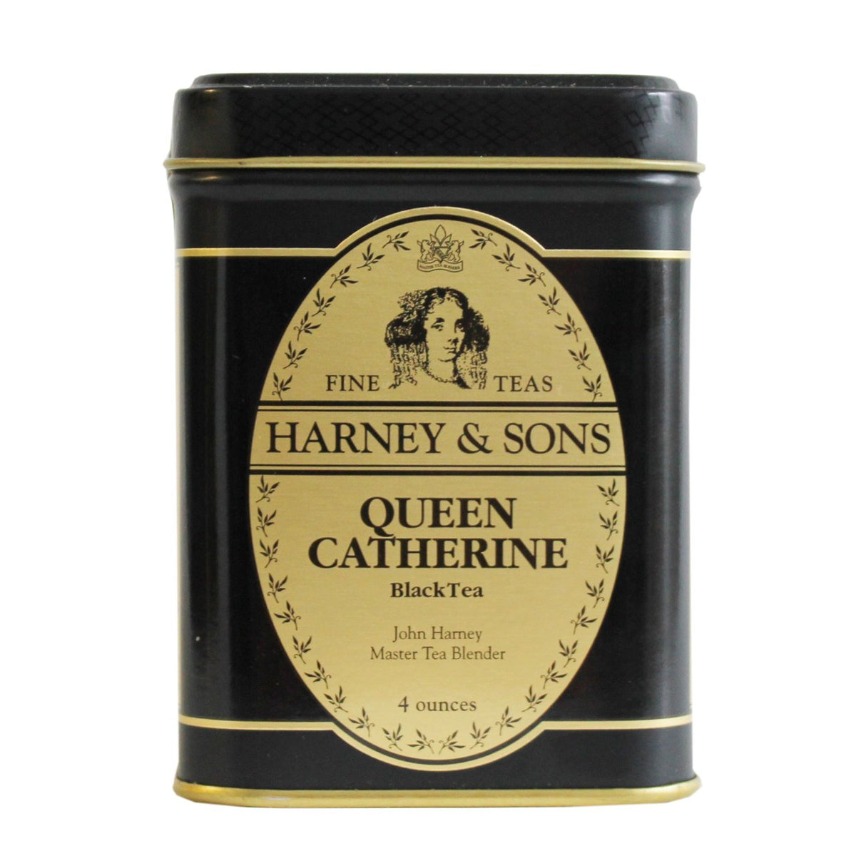 Harney & Sons front tin displaying Queen Catherine label and elegant packaging benefit gift-ready