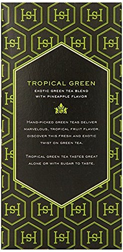 Harney & Sons close-up of individually wrapped tropical green tea bag highlighting freshness