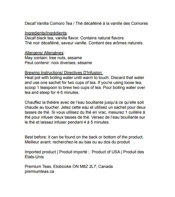 Harney & Sons loose-leaf close-up revealing vanilla-scented black tea leaves and rich texture