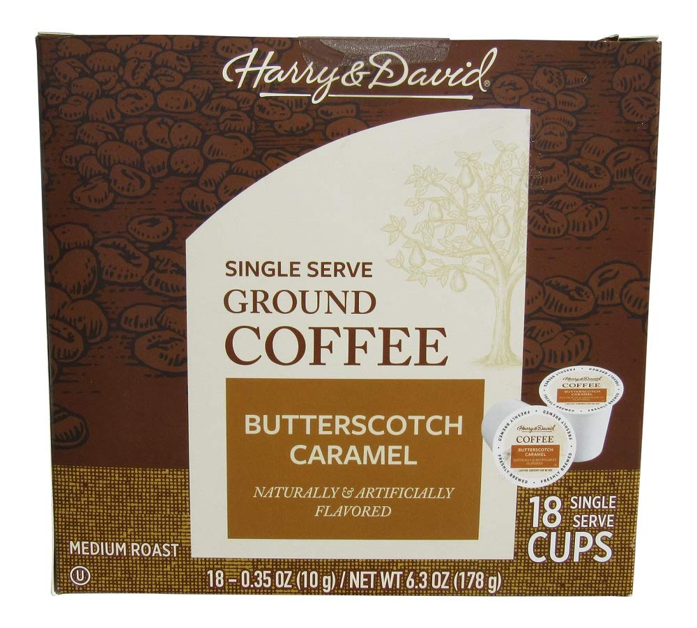 Harry & David front packaging showing butterscotch caramel pods and convenience