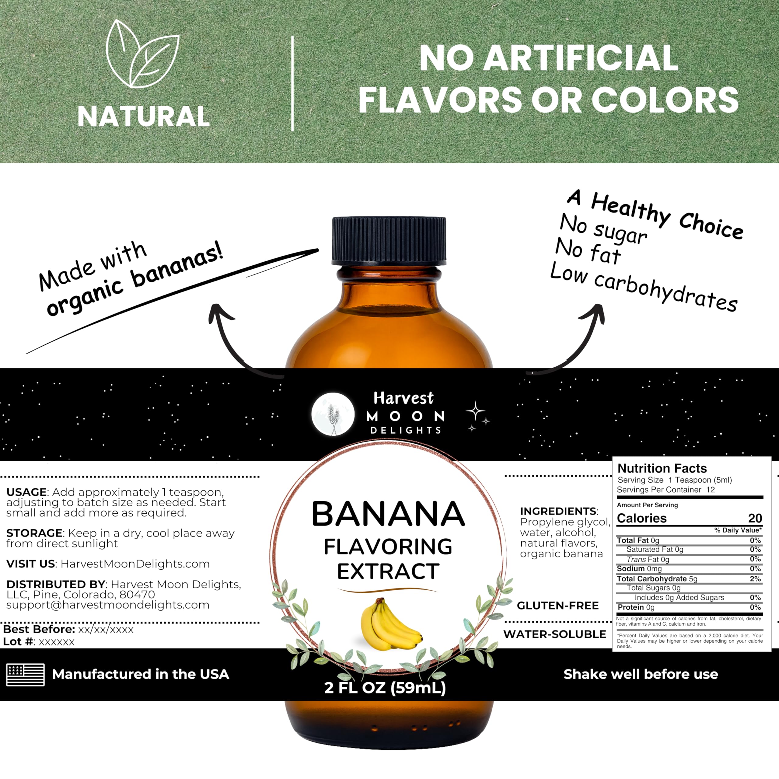 Harvest Moon Delights label close-up highlighting natural ingredients and authenticity benefit