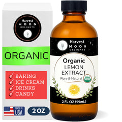 Harvest Moon Delights front bottle view showing organic lemon extract benefits