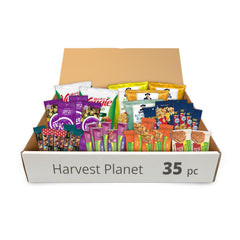 Harvest Planet front box view showing organized 35-count assortment and branding benefits