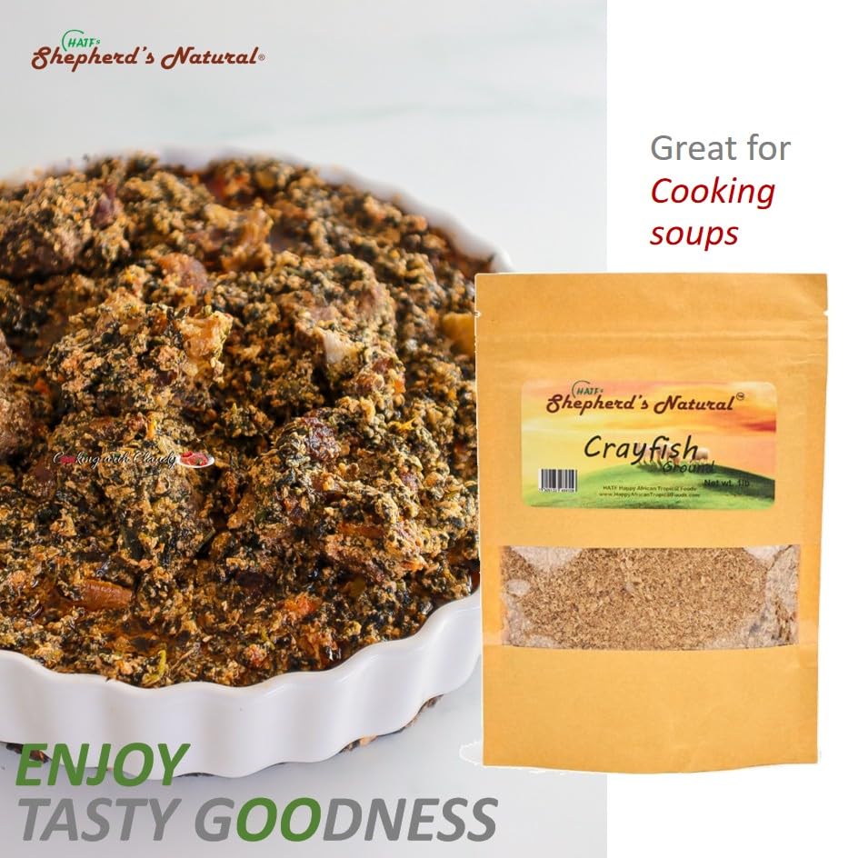 HATF'S SHEPHERD'S NATURAL ground crayfish powder on spoon boosts umami in recipes