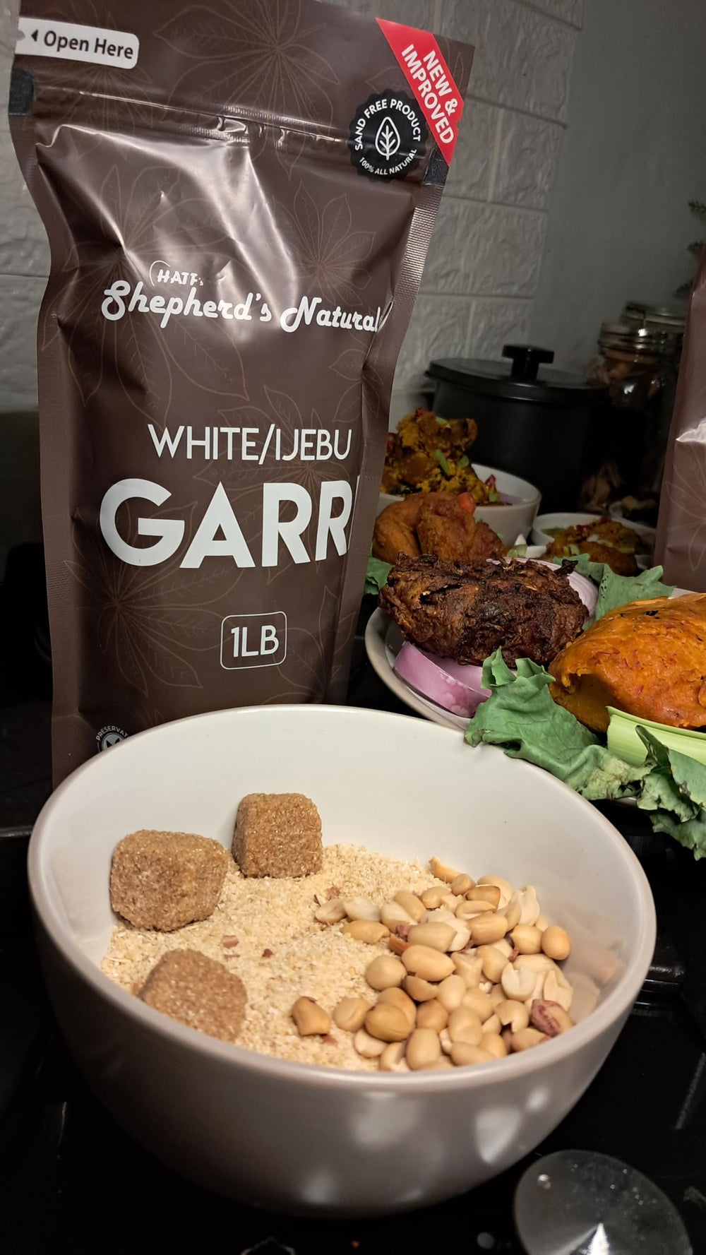 HATF'S SHEPHERD'S NATURAL close-up of fine garri granules highlighting smooth texture