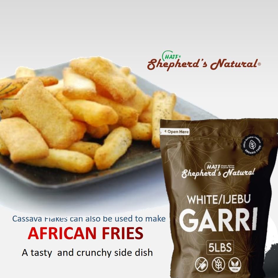 HATF's Shepherd's Natural pouring garri with scale to show 5 lb size