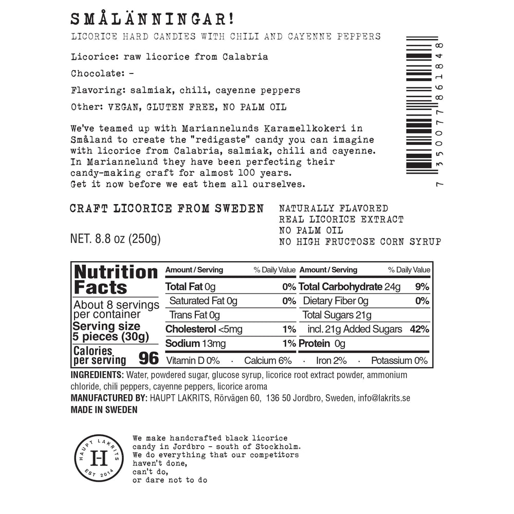 Haupt Lakrits ingredient label detail showing vegan, gluten-free benefits