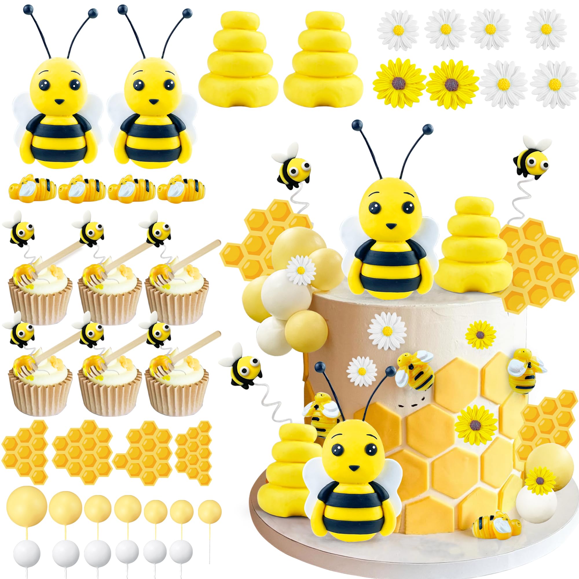 HAVAGDTM front packaging showing full 46-piece bee topper set and easy decorating