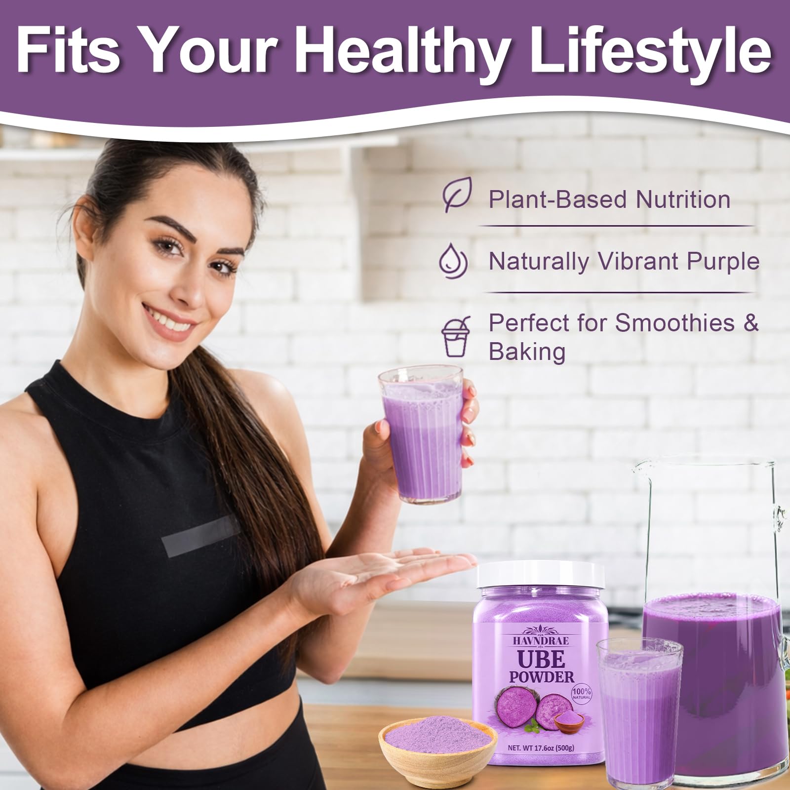 HAVNDRAE label detail highlighting pure purple yam ingredient clarity