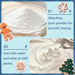 HAVNDRAE whipped royal icing in mixing bowl achieving stiff peaks