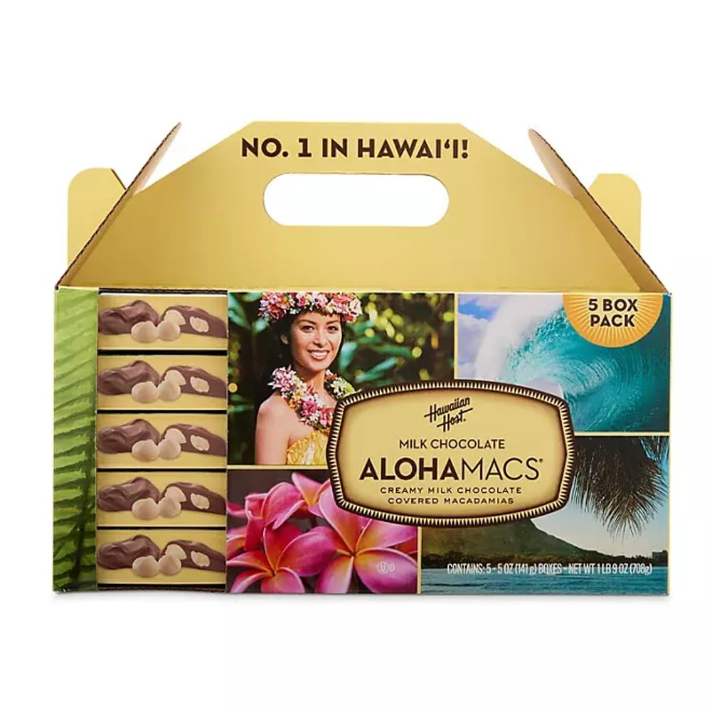 Hawaiian Host open box with milk chocolate macadamias visible — easy to share