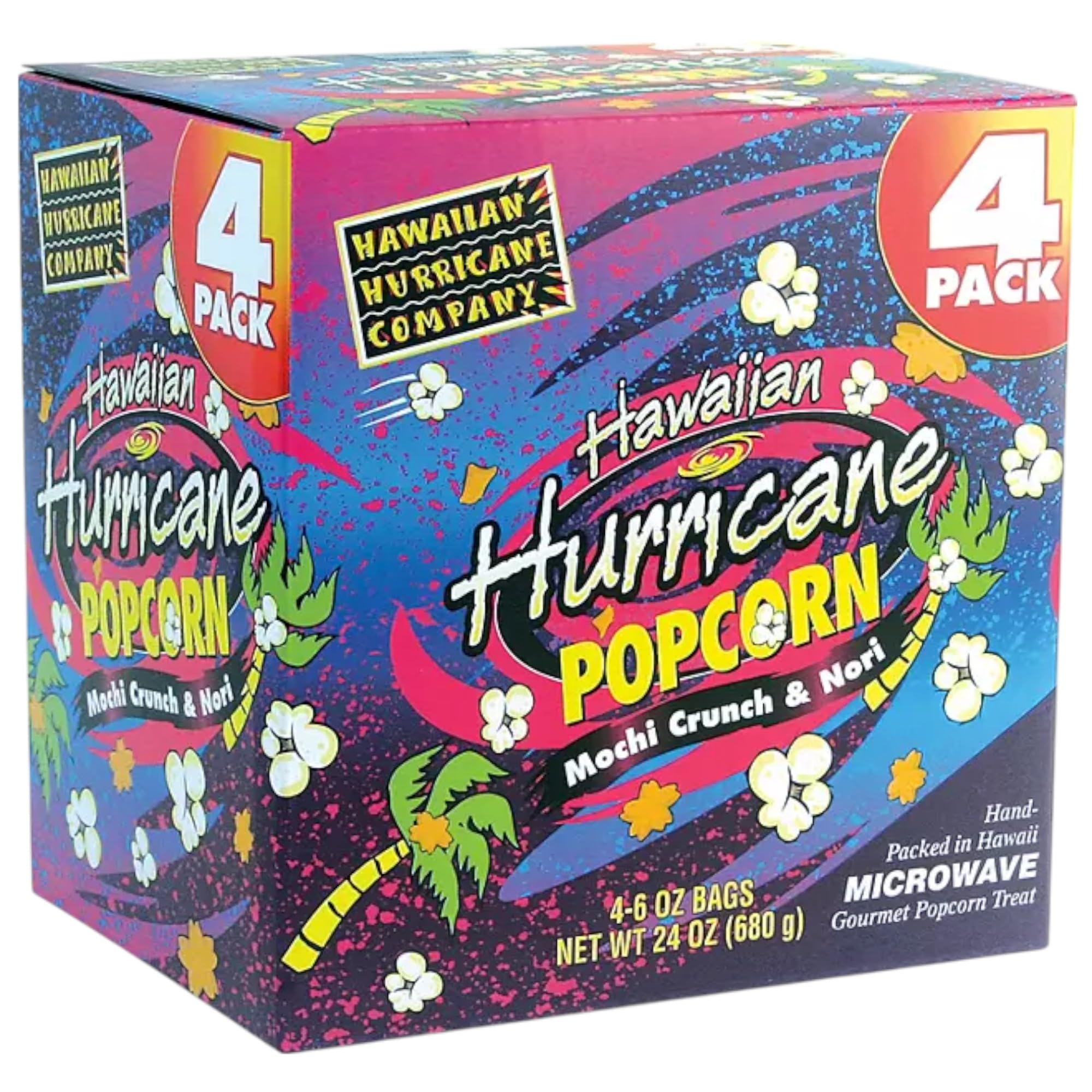 Hawaiian Hurricane front packaging showing four-pack and gift box benefit