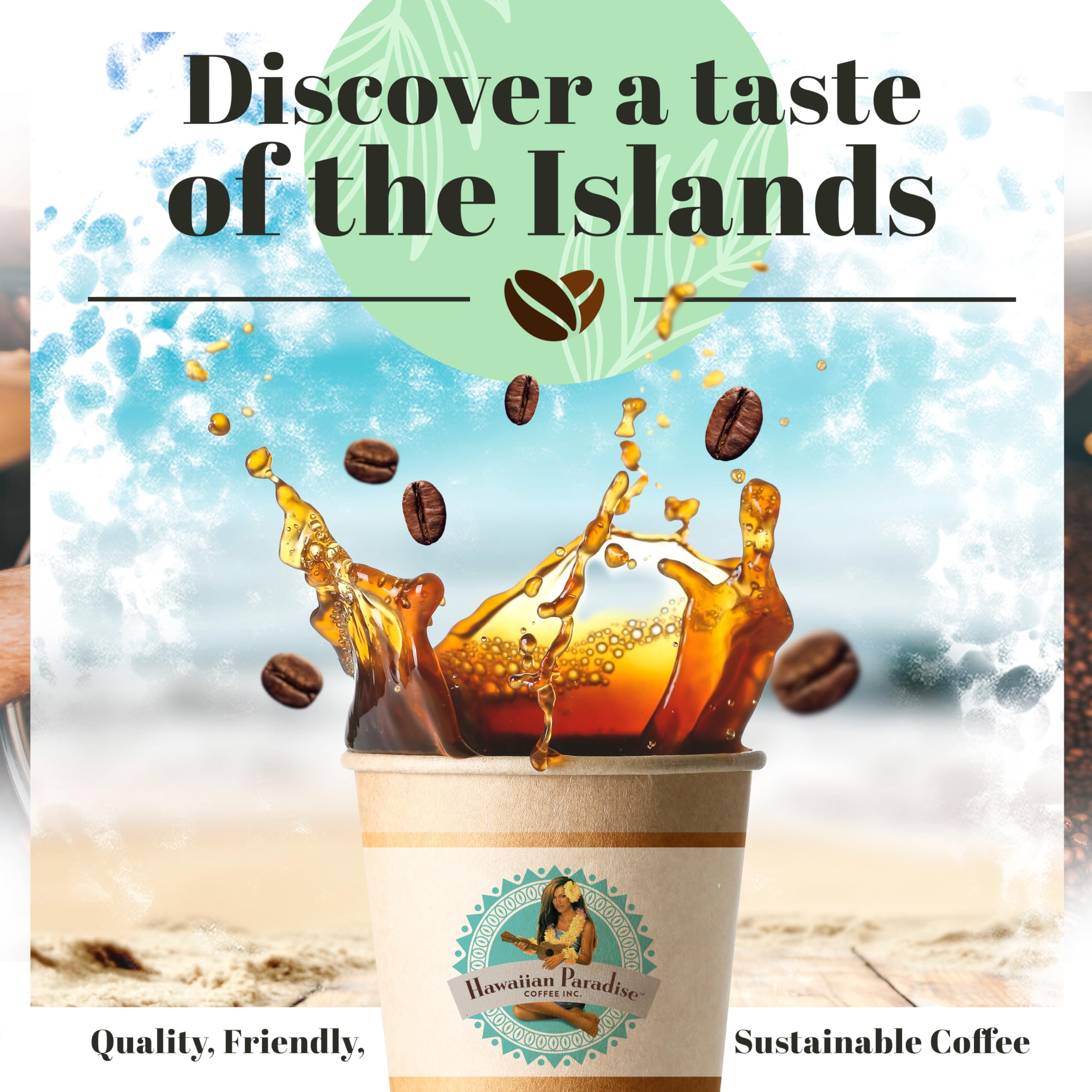 Hawaiian Paradise Coffee brewed cup pouring to show smooth crema and aroma