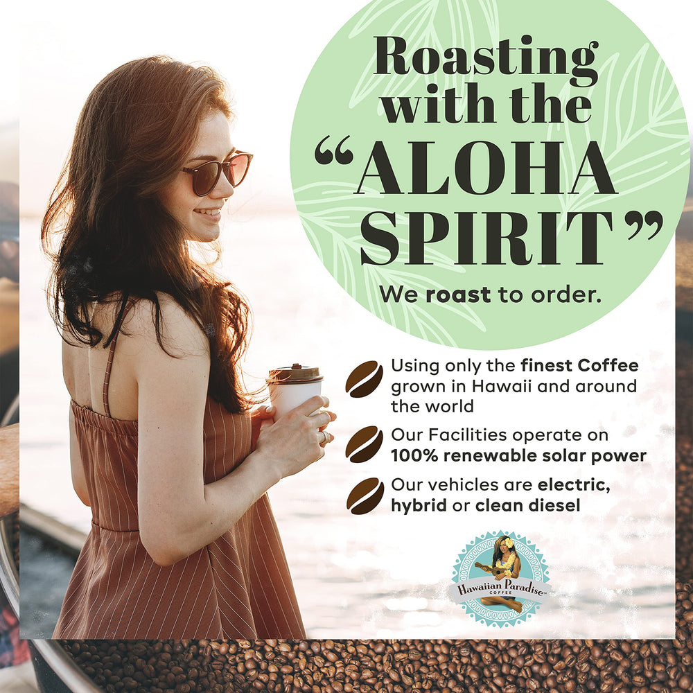 Hawaiian Paradise Coffee pod beside mug to demonstrate single-serve scale