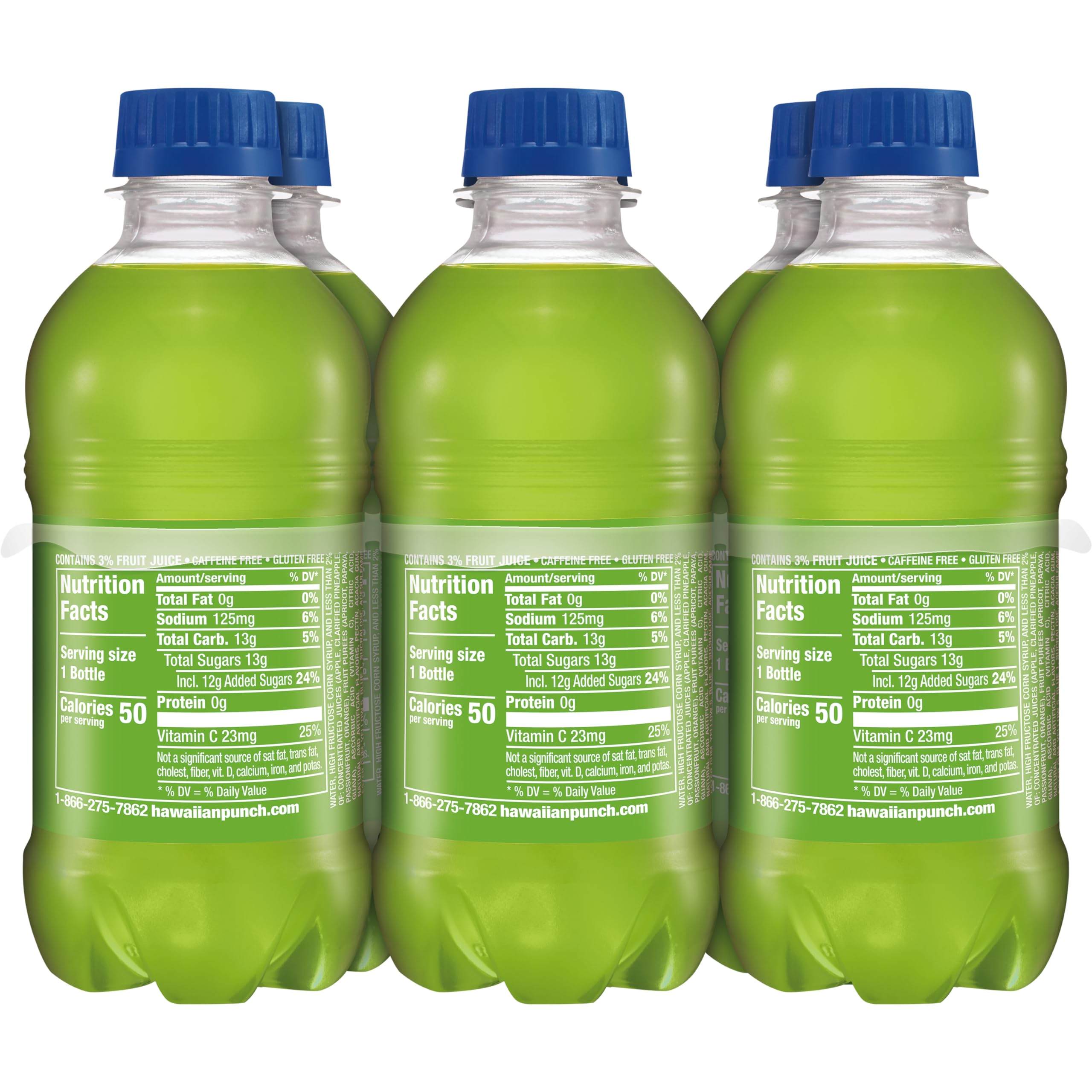 HAWAIIAN PUNCH nutrition panel for Green Berry Rush highlighting vitamin C information