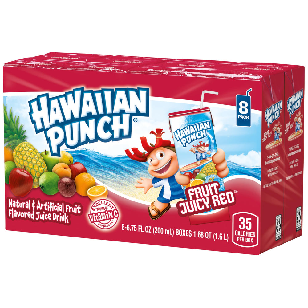 HAWAIIAN PUNCH being held in hand for scale to show 6.75 fl oz single-serve size