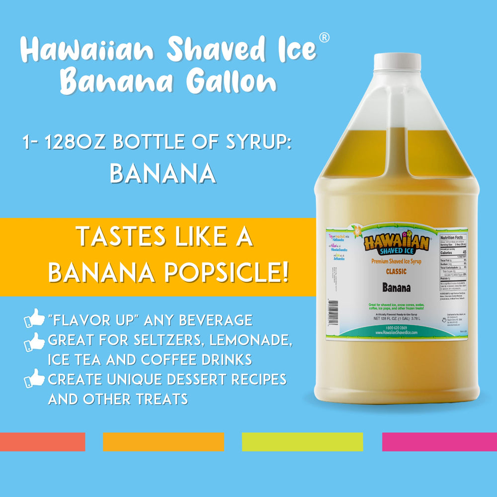 Hawaiian Shaved Ice label close-up on banana syrup highlighting clear branding and quality