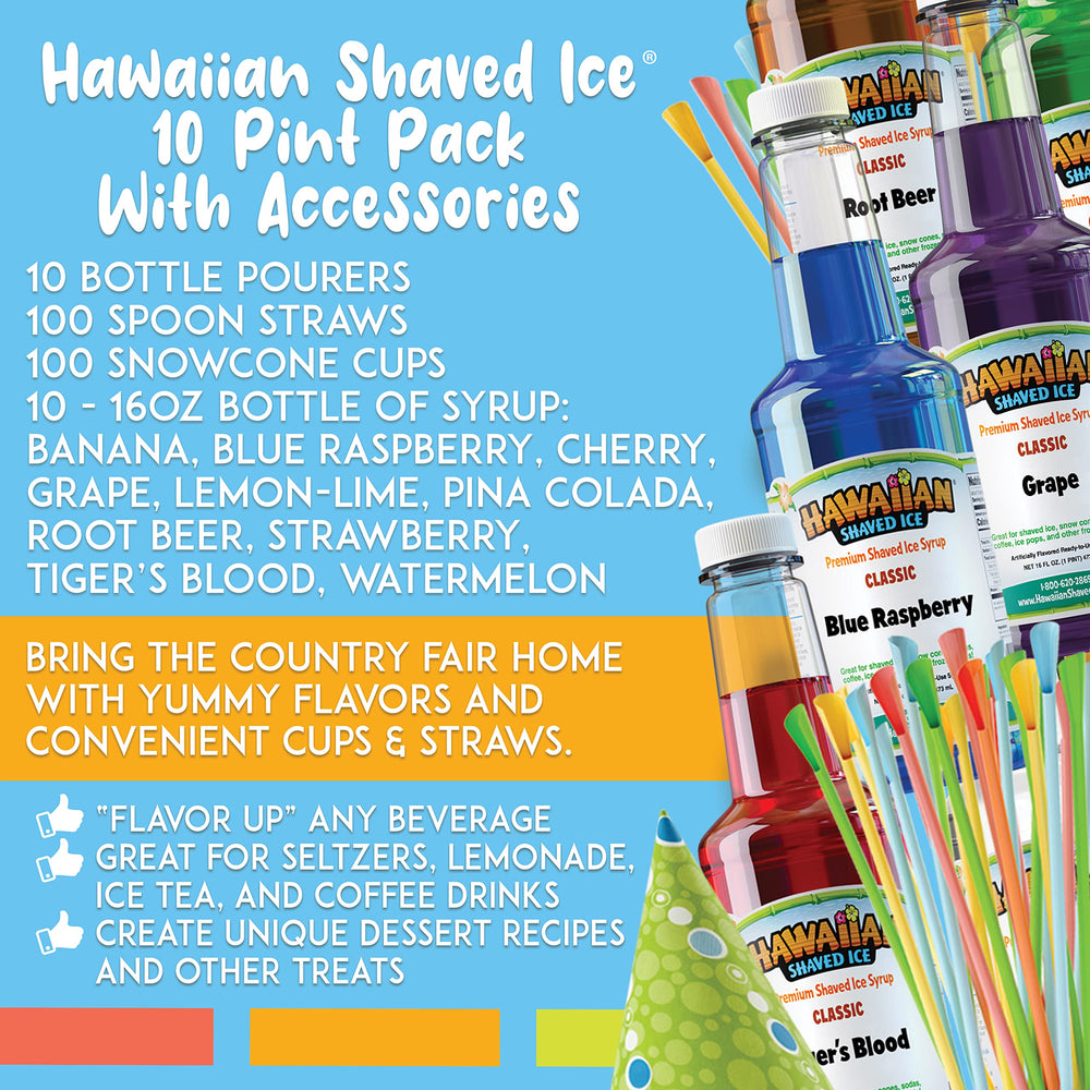 Hawaiian Shaved Ice bottle close-up label highlighting flavor and ready-to-use benefit