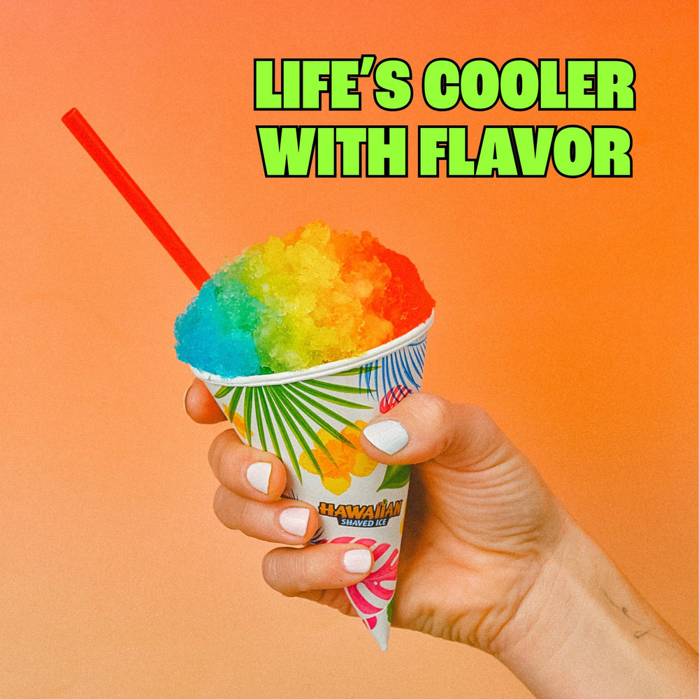 Hawaiian Shaved Ice bottle close-up with pour spout for spill-free control